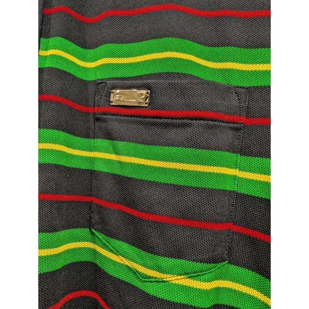 Ralph Lauren Mens Green Navy Striped Polo Shirt Size XL  Collared Buttons